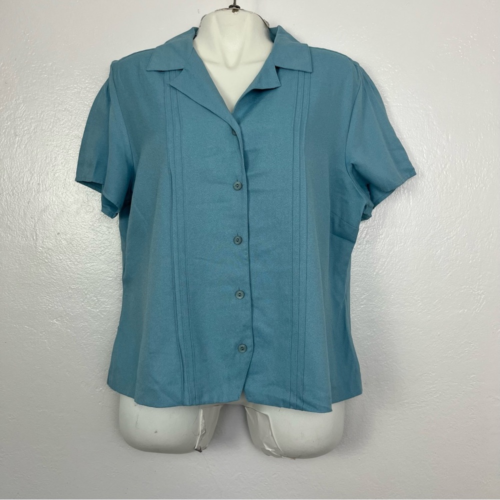 Sag harbor women short sleeve bottoms down blue vintage shirt size large‎